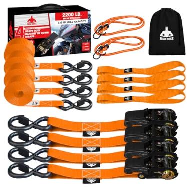 Imagem de JACK BOSS Tiras de catraca de resistência à ruptura de 997 kg Pacote com 4 - 3,5 m, tiras de amarração de catraca com ganchos de trava de segurança S para dispositivos móveis Motocicleta Caminhão ATV,