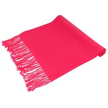 Imagem de Cachecol 100% lã Pashmina sólido rosa choque cor fúcsia feminino xale envoltório