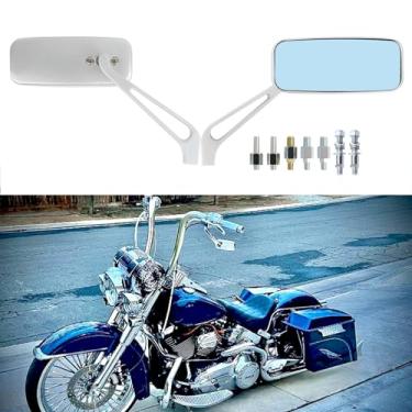 Imagem de Retrovisores Laterais Retangulares de Motocicleta Retângulo Preto de 8 mm/10 mm para Cruiser Chopper Honda Kawasaki Suzuki Yamaha (Cromado com Parafuso Arley)