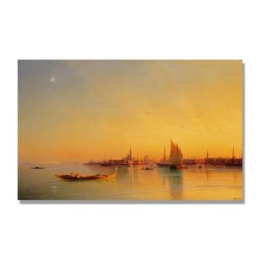 Imagem de Impressões em tela famosas. "Ships At Sea 68.6 cm de Ivan Aivazovsky, reproduções de arte clássicas, arte em tela de paisagem para decorações de escritório doméstico de quarto. 40 x 65 cm - 15,7 x