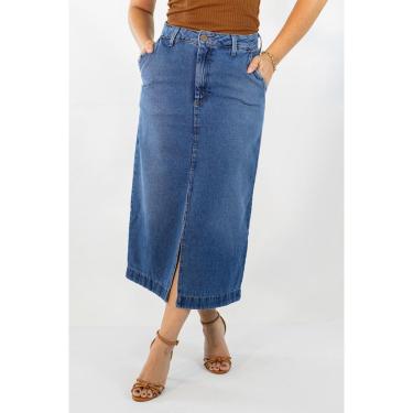 Imagem de Saia Jeans Midi Feminina Azul Médio Alta Fenda Anticorpus-Feminino