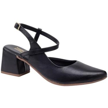 Imagem de Sapato Feminino Slingback Mary Jane Scarpin Salto Grosso Bico Fino Ele