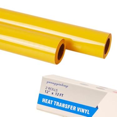 Imagem de guangyintong Rolos de vinil HTV de transferência de calor amarelo, 2 rolos de 30,5 cm x 3,7 m, ferro amarelo em vinil, para camisetas, superfície brilhante, vinil HTV para todas as máquinas de cortar