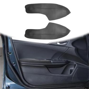 Imagem de QianBao 2 peças de substituição de capa de couro para apoio de braço da porta dianteira para Honda Civic de 10ª geração 2016-2021, painel de porta esquerda e direita DIY com ferramenta de instalação