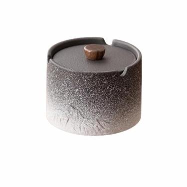 Imagem de Cinzeiro de mesa vintage com tampa cinzeiros de mesa retro de cerâmica à prova de vento para fumar para uso doméstico escritório ornamentos (tamanho: B)