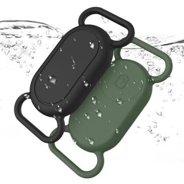 Imagem de Pacote com 2 suportes de coleira de cachorro para Samsung Galaxy SmartTag2, capa de silicone à prova d'água antiperda para Galaxy Smart Tag 2 para coleiras de cães de estimação (preto + verde oliva)