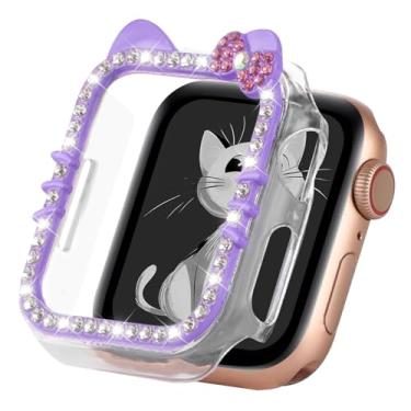 Imagem de Capa de desenho animado de gato compatível com Apple Watch Series 10 46 mm 42 mm, séries 9 8 7 41 mm 45 mm, séries 6 5 4 SE 40 mm e 44 mm, linda moldura protetora de policarbonato transparente com