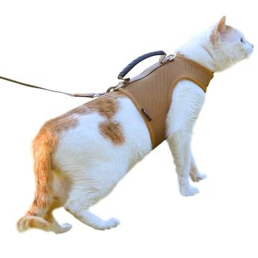 Imagem de Peitoral e coleira para gatos, tecido de malha respirável, à prova de fuga, marrom sólido, extra grande, jaqueta ajustável para caminhada para gatos com alça, colete acolchoado e elegante para gatos