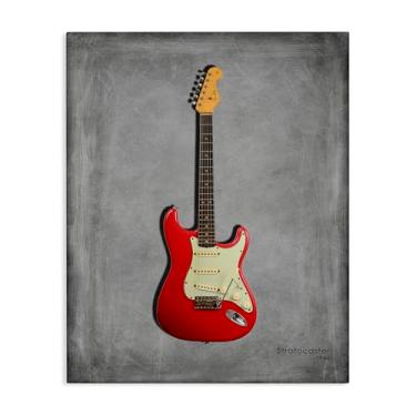 Imagem de Stupell Industries Arte de parede de guitarra vermelha clássica em tela cinza, design por Mark Rogan, 61 x 76 cm
