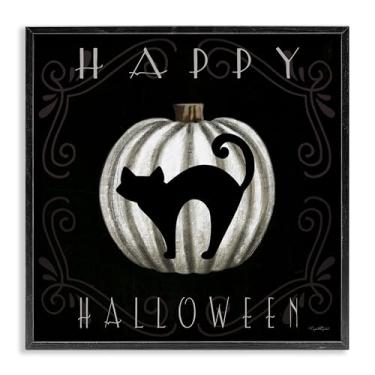 Imagem de Stupell Industries Feliz Dia das Bruxas Gato e Abóbora Arte Giclée emoldurada preta, design por Elizabeth Tyndall, 61 x 61