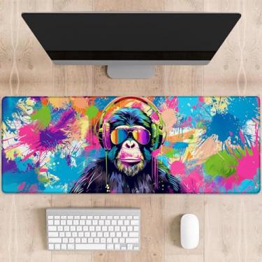 Imagem de dhakalrlde Mouse pad colorido para jogos de macaco, tapete de mesa grande grafite chimpanzé para computador, teclado estendido, laptop, mouse pads 31,5 × 11,20 cm, tapete de borracha antiderrapante