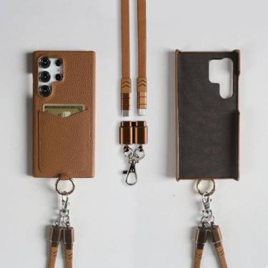 Imagem de Cabo de carregamento Cordão Estojo para Samsung Galaxy S24 Ultra S23 S22 S21FE S20 Note20 Alça transversal Slot para cartão, Marrom 6324, Para Samsung Galaxy A51 4G
