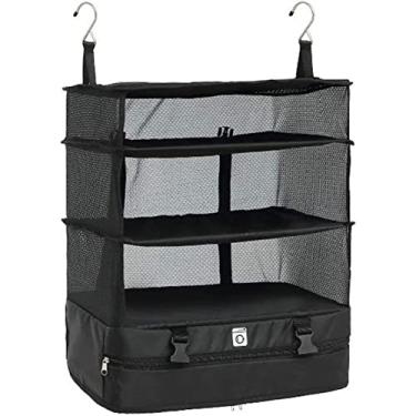 Imagem de Prateleiras de viagem portáteis para pendurar com 3 prateleiras, cubos de embalagem dobráveis com 2 ganchos, mala de viagem para organizador de viagem, prateleiras