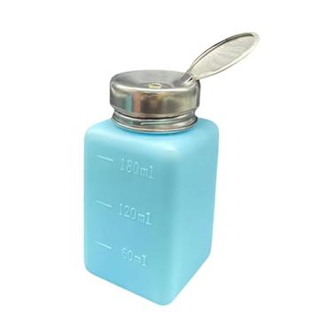 Imagem de predolo Dispensador de líquidos push down, recarregável, recipiente de metanol, frasco de bombeamento vazio para demaquilante pessoal azul, 180 Ml