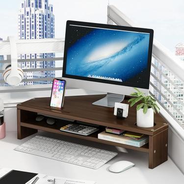 Imagem de Suporte De Monitor De Canto De Bambu, Riser De Tela Triangular De Mesa Ergonômico Com Armazenamento De 2 Camadas, Prateleira Organizadora De Mesa De Alta Capacidade De Carga Para Im, Walnut