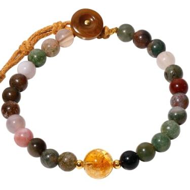 Imagem de Wizock Pulseiras indianas com contas de ágata/citrino de 6 mm, proteção contra riqueza, boa sorte, pulseiras boho feitas à mão para mulheres, equilíbrio de energia espiritual, joias, Medium, Pedra