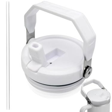 Imagem de Tampa de canudo dobrável com alça à prova de vazamento de 1,134 g, tampa para copo quencher Stanley de 1,134 g, à prova de vazamento com alça de substituição de palha, à prova de vazamento (branco)