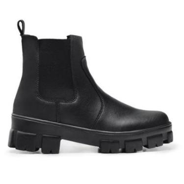 Imagem de Bota Coturno Feminino Elástico Chelsea Sola Tratorada Preta-Feminino