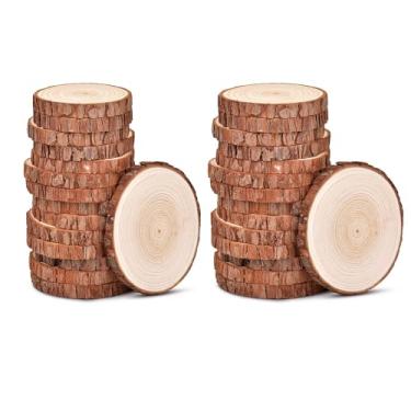 Imagem de RWHXRWY Fatias De Madeira Natural Inacabada 4,3-4,7" Com Casca Árvore, 30 Discos Redondos Rústicos Para Artesanato "Faça Você Mesmo", Base Mesa, Decoração Casamento, Porta-Copos, Enfeites Natal.