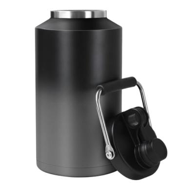 Imagem de GAGANIU Garrafa de água isolada, jarro de 1 galão com alça, garrafa de água grande de aço inoxidável de 3,6 g, boca larga, aspirador duplo para bebidas quentes e frias, cinza gradiente