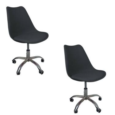 Imagem de Kit 2 Cadeiras Office Base Cromada Com Rodizio Giratória Saarinen Preto