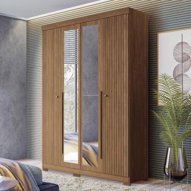 Imagem de Guarda Roupa Solteiro Buriti Ripado 4 Portas Jatobá Com Espelho E Pés - Santos Andirá Jatobá