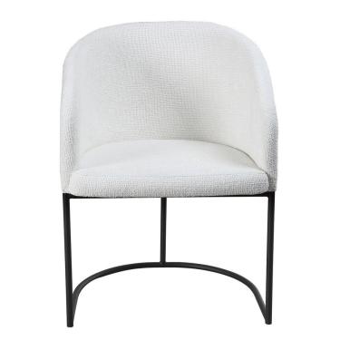 Imagem de Poltrona Estofada Com Base Fixa Em Aço Carbono Pintura Epóxi – Mavie Exclusiva Linho Aveludado Branco