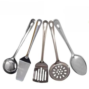 Imagem de Kit Utensílios de Cozinha 100% Inox Colher Concha Amassador Espátula Descascador Fue Escumadeira(KIT 3 (CON/COL/ESP/ESPV/ESC))