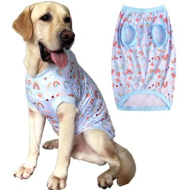 Imagem de Camiseta de cachorro sem mangas azul com estampa de arco-íris colete macio e elástico roupas de verão para cães grandes meninos meninas camiseta grande, arco-íris
