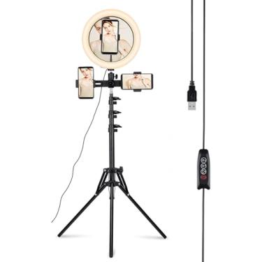 Imagem de 10 Selfie Ring Light Com Tripé Ajustável E Suporte Para Telefone, Luz Circular Regulável Para Transmissão Ao Vivo De Maquiagem Youtube Video