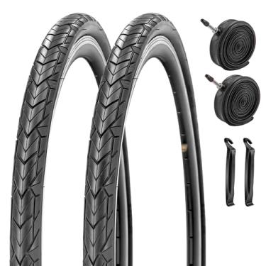 Imagem de Pacote com 2 pneus de bicicleta 700x35c e tubos internos para pneus híbridos de bicicleta parede preta ou parede marrom (parede preta, 700 x 35C)