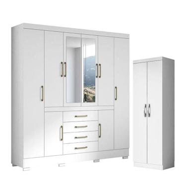 Imagem de Guarda Roupa Casal Nápole 2045149 E Armário Multiuso New 2000192 Branco - Aramóveis