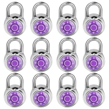 Imagem de Fechadura de combinação, trava de combinação de mostrador padrão LQYN , pacote com 12; placa giratória roxa, 5 cm de largura, combinação fixa de três digitais, para escola, academia e armário, caixa