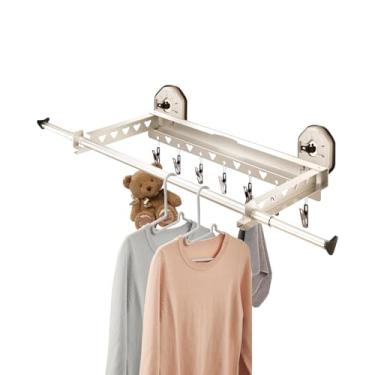 Imagem de YCBTREE Suporte extensível para secadora de roupas, armazenamento dobrável invisível, prateleira de secagem montada na parede, forte poder de sucção, para roupa de cama, roupas, prateleira de parede