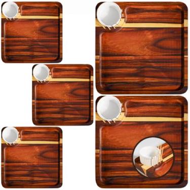 Imagem de Kit 5 Gamelas Petisqueira de Madeira Nobre Marítima Teca com Ramekim de Polietileno Não Quebra Tabua Frios Queijos Petiscos Quadrada
