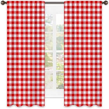 Imagem de Cortinas blecaute xadrez Buffalo para quarto - Cortinas escurecidas com isolamento térmico para sala de estar, L 106 x C 150 cm