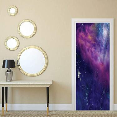 Imagem de Papel de parede de pintura de parede para porta de quarto do espaço sideral, aglomerados de estrelas fracas espirituais inspirados na Via Láctea com elementos solares, para dormitórios, escritórios e
