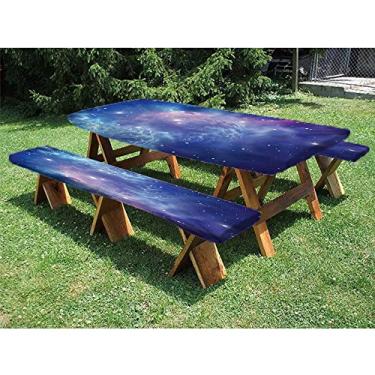 Imagem de GBYAGCS Toalha de mesa ajustada ao espaço sideral, conjunto de 3 peças, nebulosa do espaço sideral na galáxia com aglomerados de estrelas, arte astronômica misteriosa, para Natal, festas, piqueniques,