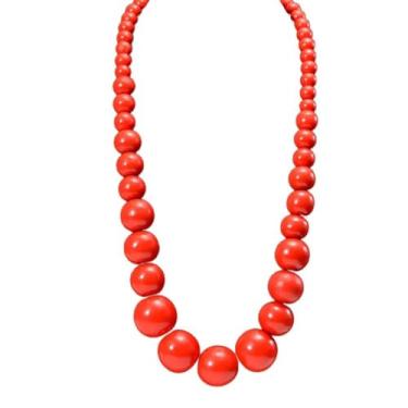 Imagem de Azusa Sun Colar de contas rosa choque para mulheres e homens, babador colorido, grande, grosso, grande, de madeira, contas redondas, colares de fios, fantasia de casamento, presente, One size, Madeira