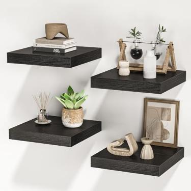 Imagem de FLYJOE Prateleiras quadradas flutuantes para parede, 25,4 cm L x 25,4 cm P x 3 cm A, pequenas prateleiras de madeira montadas na parede com suportes invisíveis para sala de estar, quarto, banheiro
