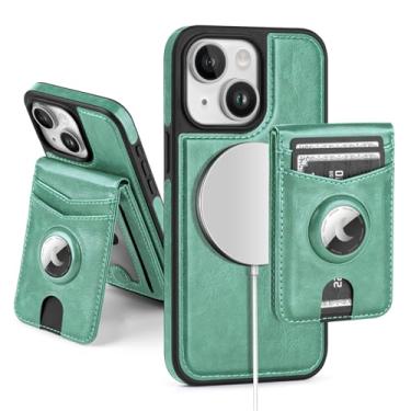 Imagem de SkyEagle Capa carteira compatível com MagSafe para iPhone 13 com suporte para AirTag, 2 em 1, couro sintético, magnético, destacável, com bloqueio de RFID, suporte para cartão de crédito, capa flip