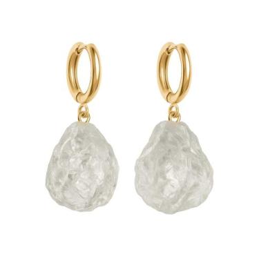 Imagem de Brinco de Argola Quartzo Cristal Transparente - Cristal Natural, Banho