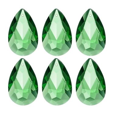 Imagem de PATIKIL K9 Pingentes de gota de cristal contas ovais, pacote com 6 peças de prismas de lustre de 38 mm, contas penduradas, lâmpada DIY para decoração de artesanato, verde