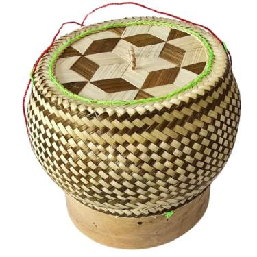 Imagem de Cesta de arroz pegajosa tradicional de bambu – Kratip tailandês/laos feita à mão | Mantém o arroz pegajoso quente | Recipiente perfeito para uma porção para cerca de 7 a 8 pessoas