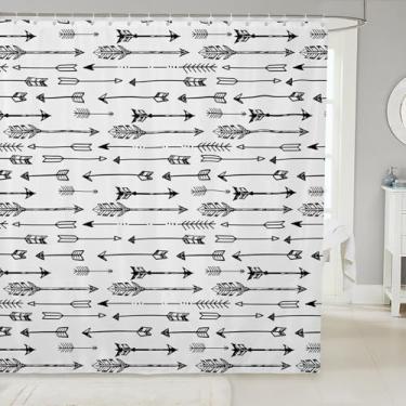 Imagem de Erosebridal Cortina de chuveiro Arrows 183 cm L x 182 C Acessórios de banheiro rústicos para crianças, meninos, meninas, vintage, geométrico, retrô, tribal, desenho abstrato, branco, carvão, cortina