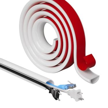 Imagem de Escondedor de cabos de 299 cm para TV montada na parede, ocultador de cabos adesivos para parede, kit de pista de cobertura de cabos para ocultador de fios, corretivo de cabo de silicone flexível para