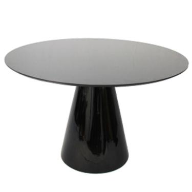 Imagem de Mesa De Jantar Cone 160 Cm Tampo De Vidro Laca Preta Branco