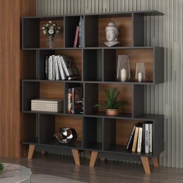 Imagem de Estante para Livros 8 Nichos Grafite/Nogal Cj-007 - Hecol Móveis