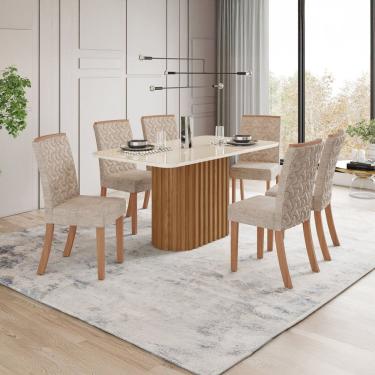 Imagem de Conjunto para Sala de Jantar com 6 Cadeiras Solana Marrom/Off White/Creme