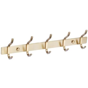 Imagem de AZW Suporte de parede para cabideiro, ganchos de metal resistente de aço inoxidável para pendurar para roupões, bolsas, chaves, chapéu, roupas e toalhas de casa de banho, cabide (latão polido dourado
